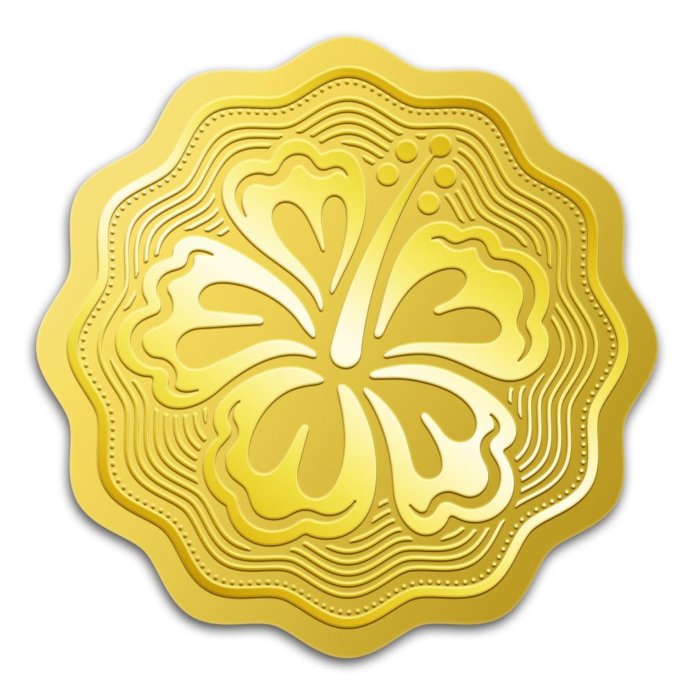WADORN 100Pcs 2" Embossed Hibiscus Flower Gold Foil Seal Sticker, Gold Foil Wedding Invitation Seals Decal Self Adhesive Hibiscus Print Seal Stickers Round Labels for Envelopes Invitation Card Gift