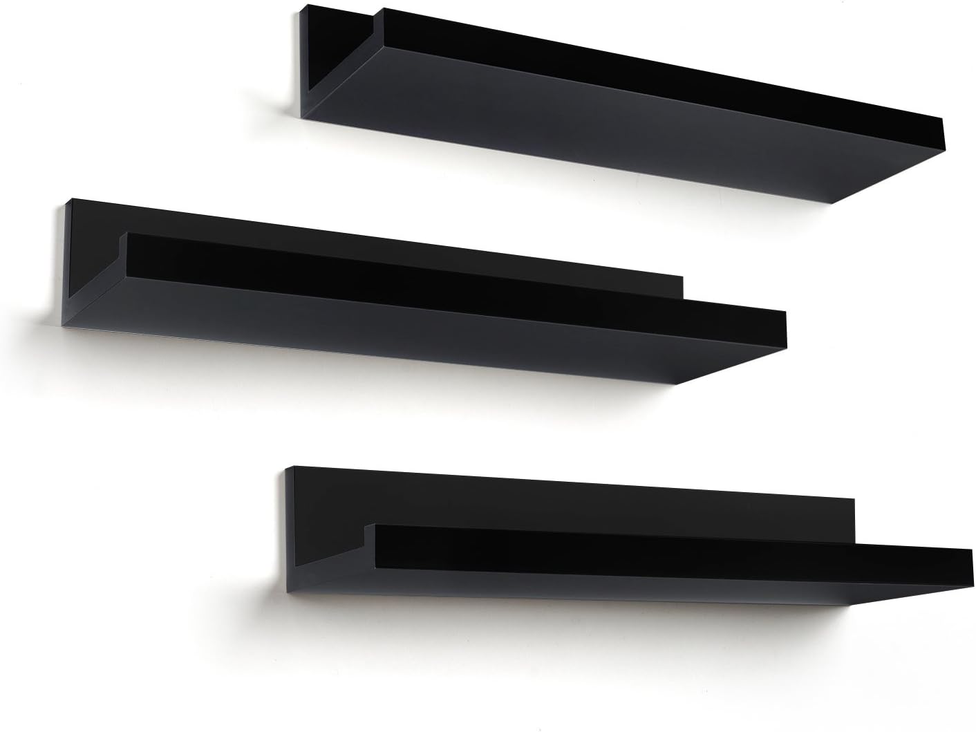 Americanflat 14" Floating Shelves for Wall - Set of 3 - Made of Engineered Wood with Lipped Ledge - Floating Wall Shelves for Bedroom, Bathroom, Kitchen, Office, and Living Room - Black