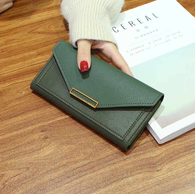 Womens Wallet Elegant Long Slim Card Holder Case Minimalist Coin Purse Thin Zip Clutch Wallets (Green)3