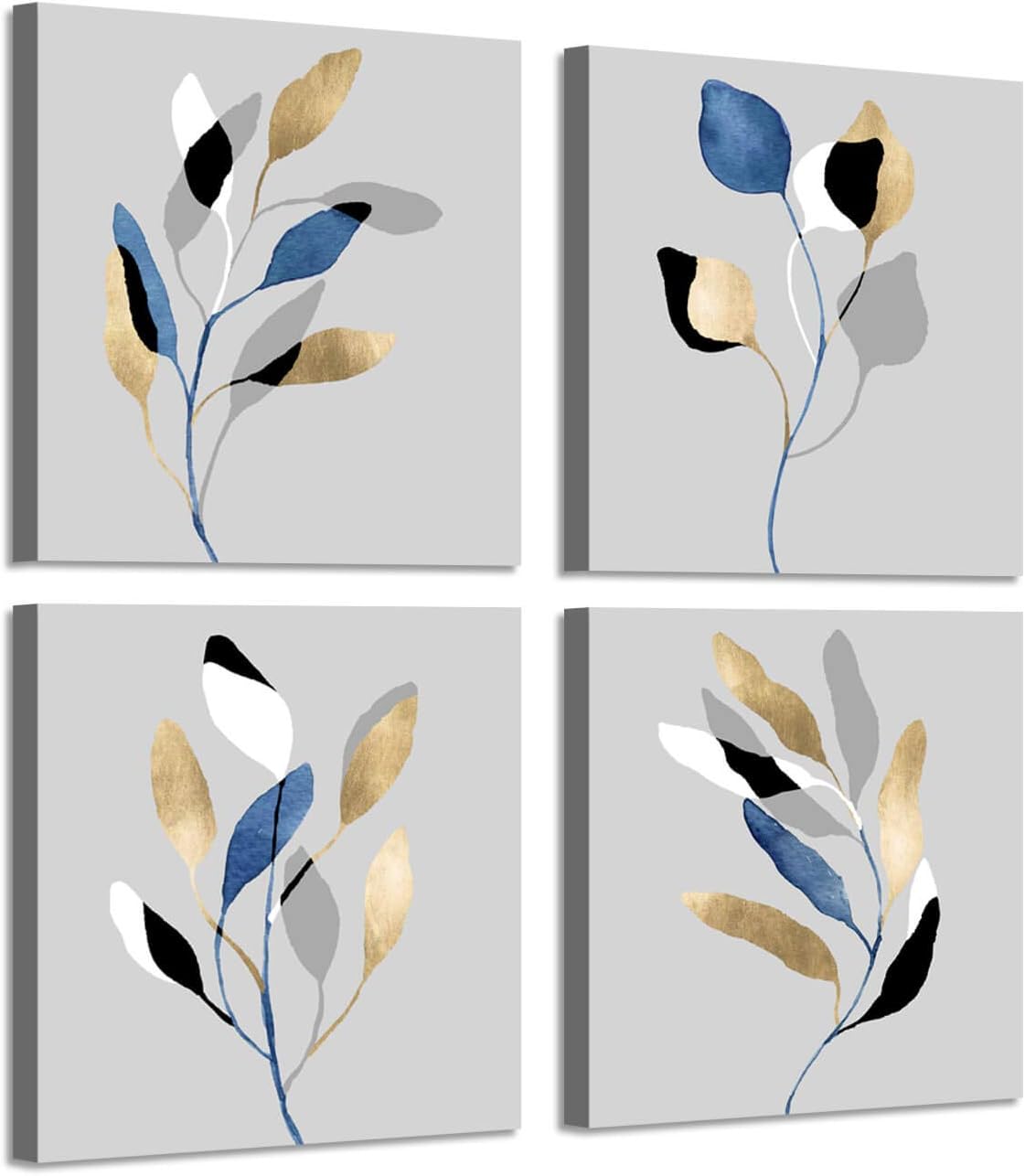 ARTISTIC PATH Leaf Artwork Nature Picture Painting: Branch with Golden Leaves, 4 Pieces Wall Decor Set (16" W x 16" H x 4 PCS,Multi-Sized) Leaf Artwork 16"x16"x4pc