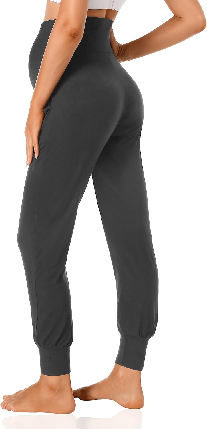 V VOCNI Women's Maternity Pants Maternity Activewear Jogger Track Cuff Sweatpants Over The Belly Stretchy Pregnancy Pants - Image 3