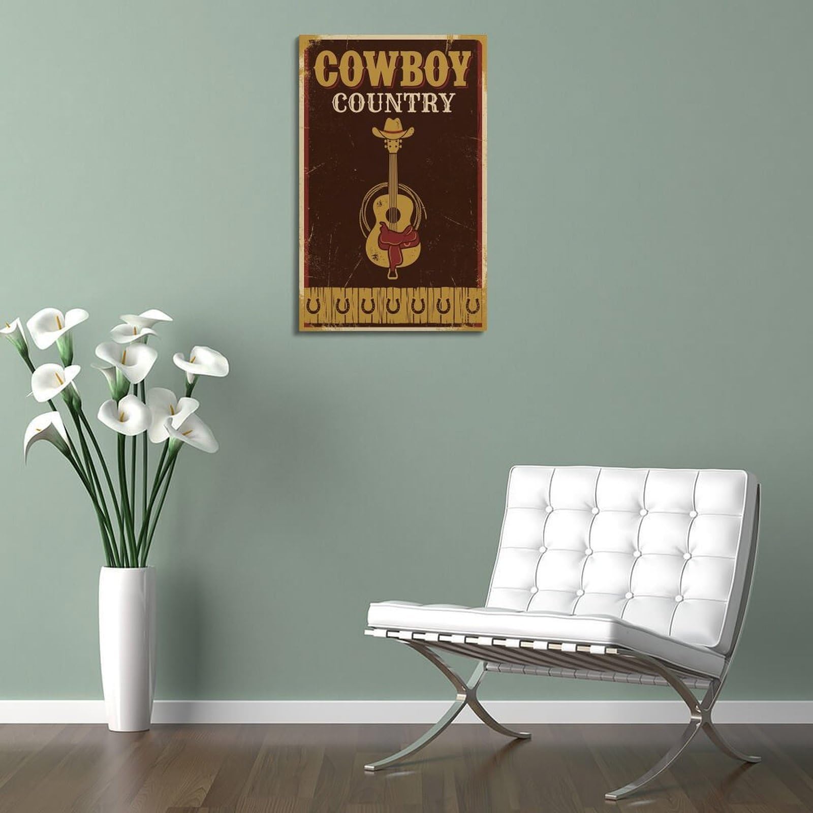 OKNGB Poster decorativo da parete su tela, motivo cowboy e musica country in stile western, stampa moderna, per camera da letto, 60 x 90 cm