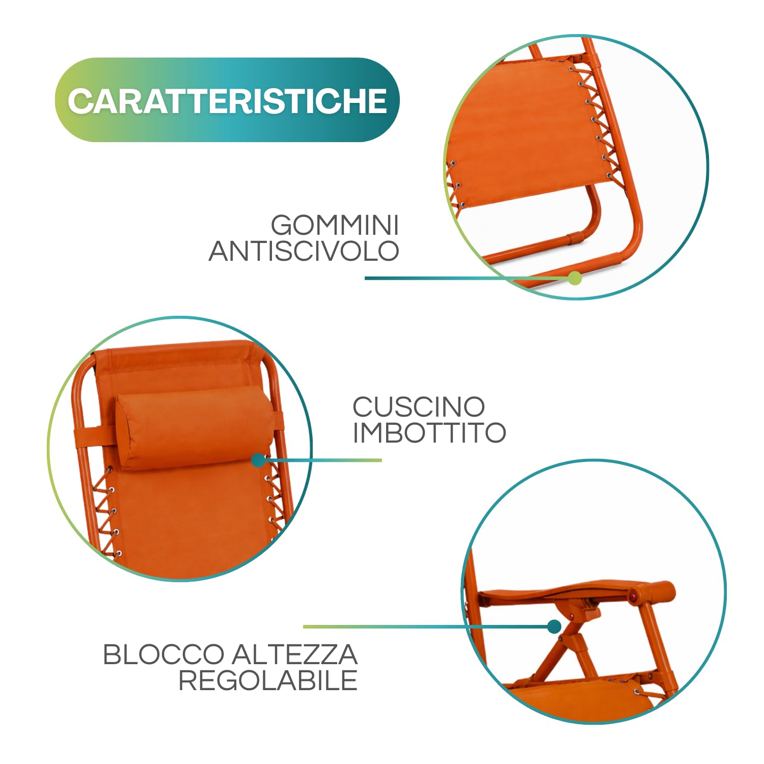 VIRSUS Sedia Gravity gravità zero poltrona relax pieghevole Textilene tubi acciaio verniciato Arancione