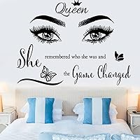 CASADECOR 'She Remembered Who She Was & Game Changed' Queen Eyes Wall Decal - Inspirational Vinyl Sticker for Women Girls Bedroom Living Room