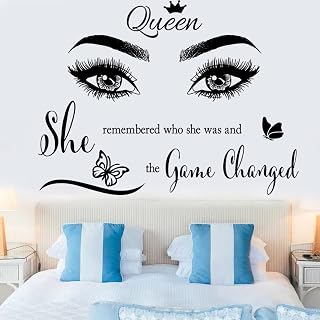 CASADECOR 'She Remembered Who She Was & Game Changed' Queen Eyes Wall Decal - Inspirational Vinyl Sticker for Women Girls Bedroom Living Room
