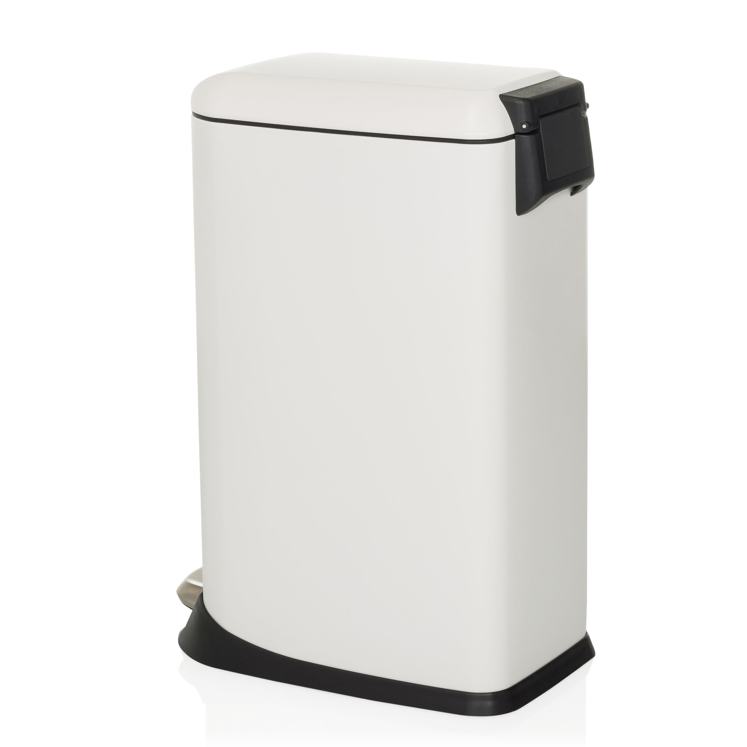 hjh OFFICE Mülleimer 20L, Treteimer mit Deckel, Softclose CLEAN Slim Stahl Abfalleimer schmal mit Inneneimer, Weiß, 56x34x22cm
