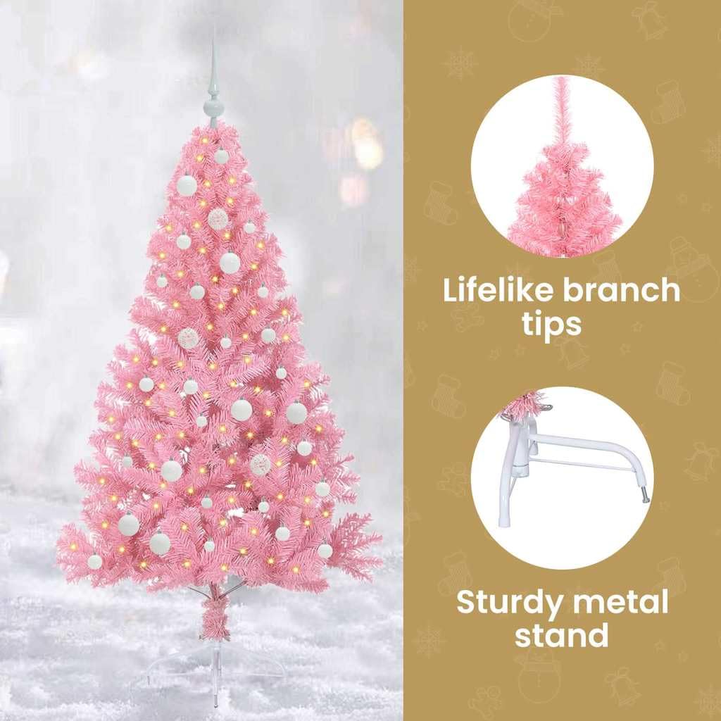 vidaXL Árbol de Navidad Artificial Preiluminado Rosa 150 cm PVC