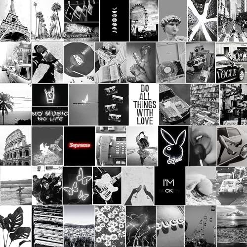 Michgar Black and White Collage kit pictures for wall decor,50 Set 4''x6''Prints Black and White collage kit Room asthetic images for Girls and Teen Boys.