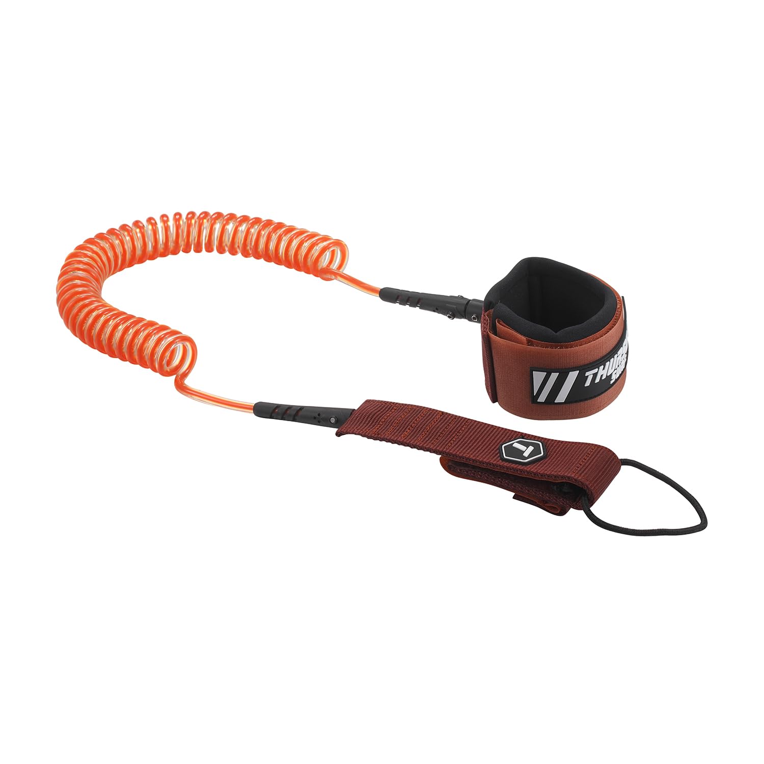 THURSO SURF Premium Stainless Steel Coiled Leash 10 ft – 7mm, Double Stainless Steel Swivel, Anti-Rust, Comfortable Padded Neoprene Cuff, Lightweight SUP Leash Crimson