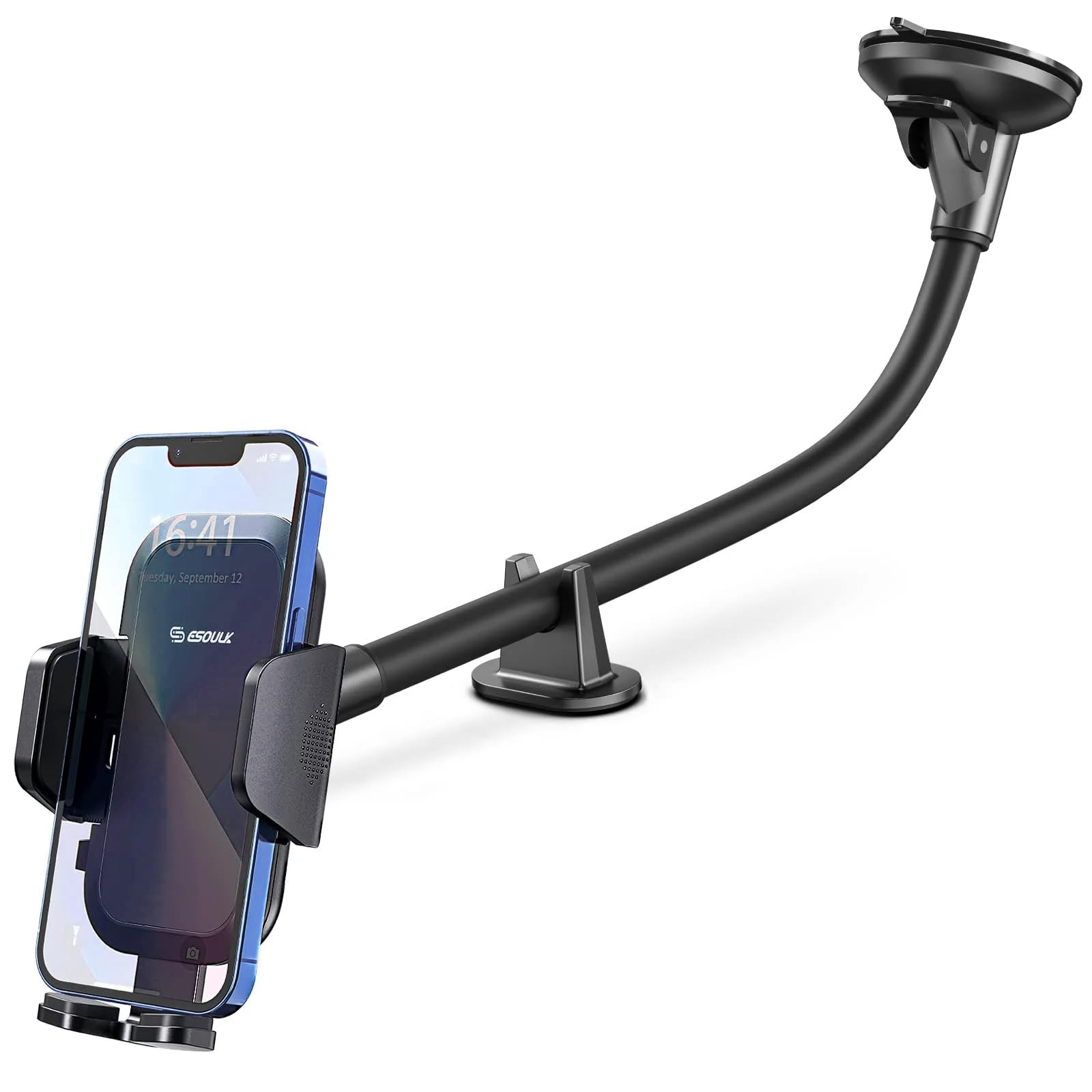 Soporte flexible para teléfono de coche de 11 pulgadas, resistente, de brazo largo, para coche, camión, parabrisas, salpicadero, ventosa, soporte para teléfono de coche, estabilizador antivibración
