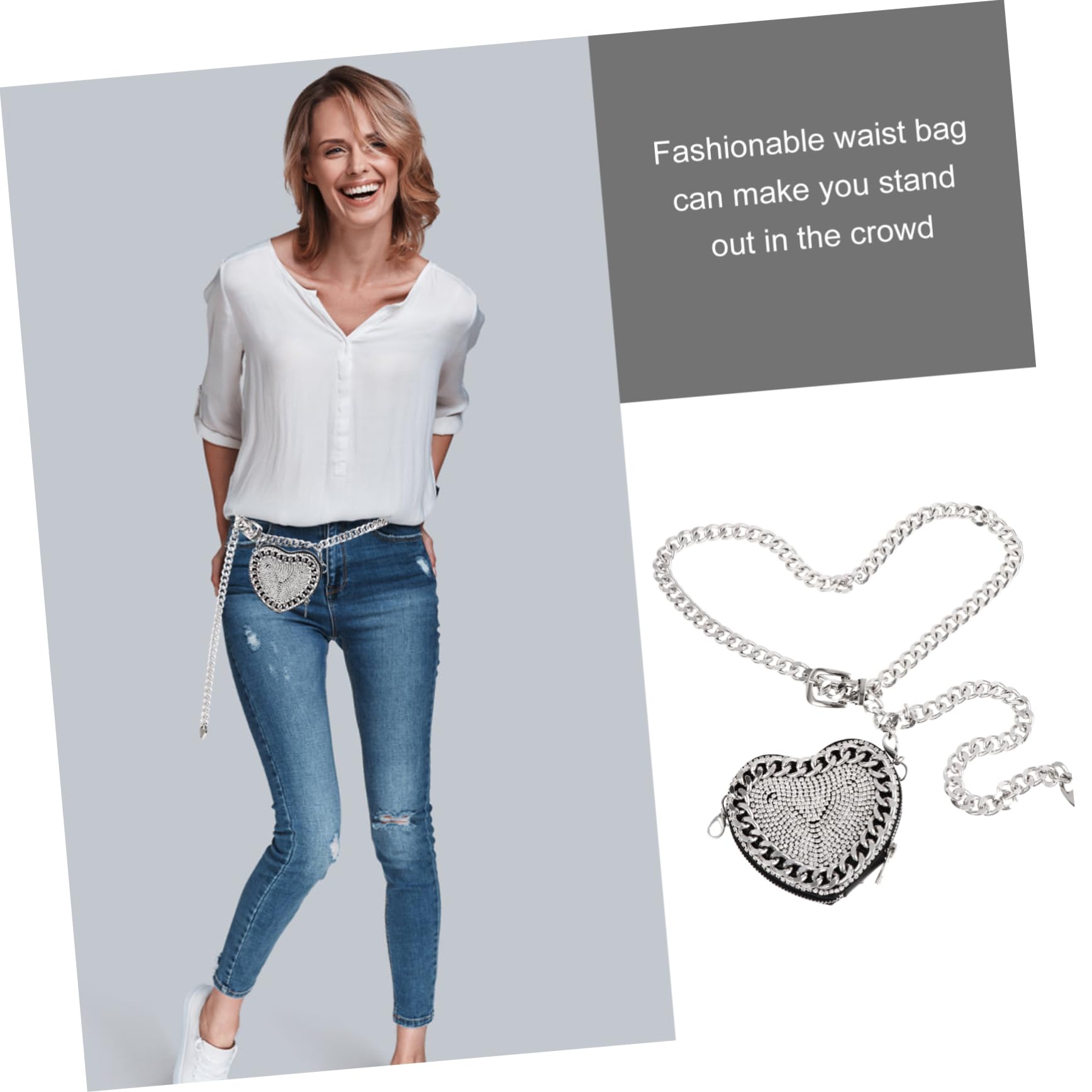CHILDWEET Strass aus Pu Bauchtasche Kleiner Umhängetasche Damen und Kompakt mit Glitzersteinen und Verstellbarem Gürtel Silberfarben Praktisch für Reisen und Dating