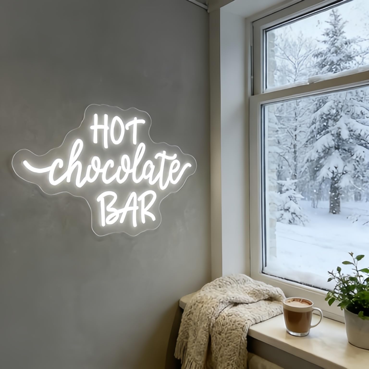 Hot Chocolate Bar Neon Sign, Winter Hot Drink Coffee Bar Christmas Kitchen Home Wall Decor