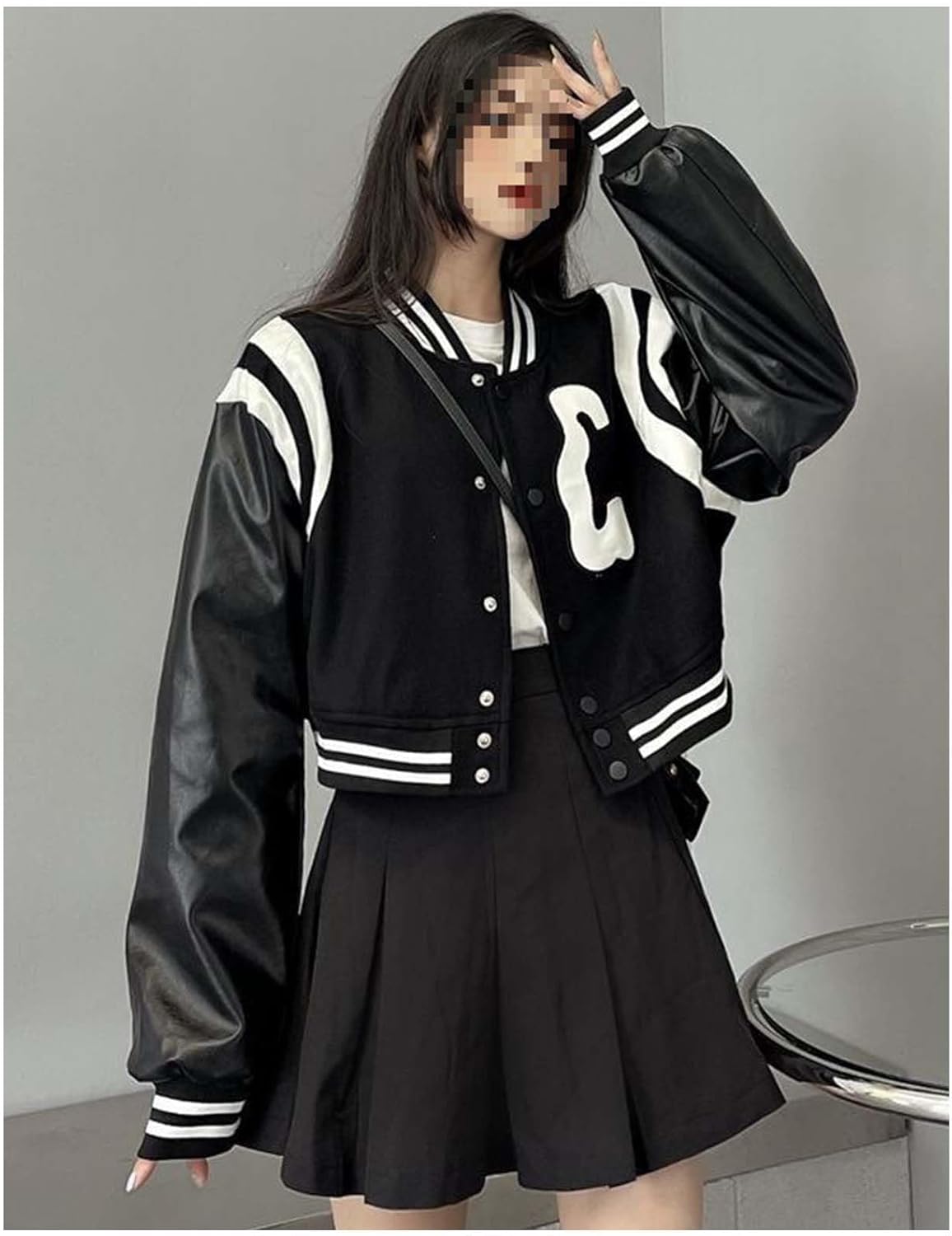 MLAFE Womens Lightweight Bomber Jacket Y2K Button Down Cropped Baseball Jacket with Striped Trim Casual Outerwear - Image 5