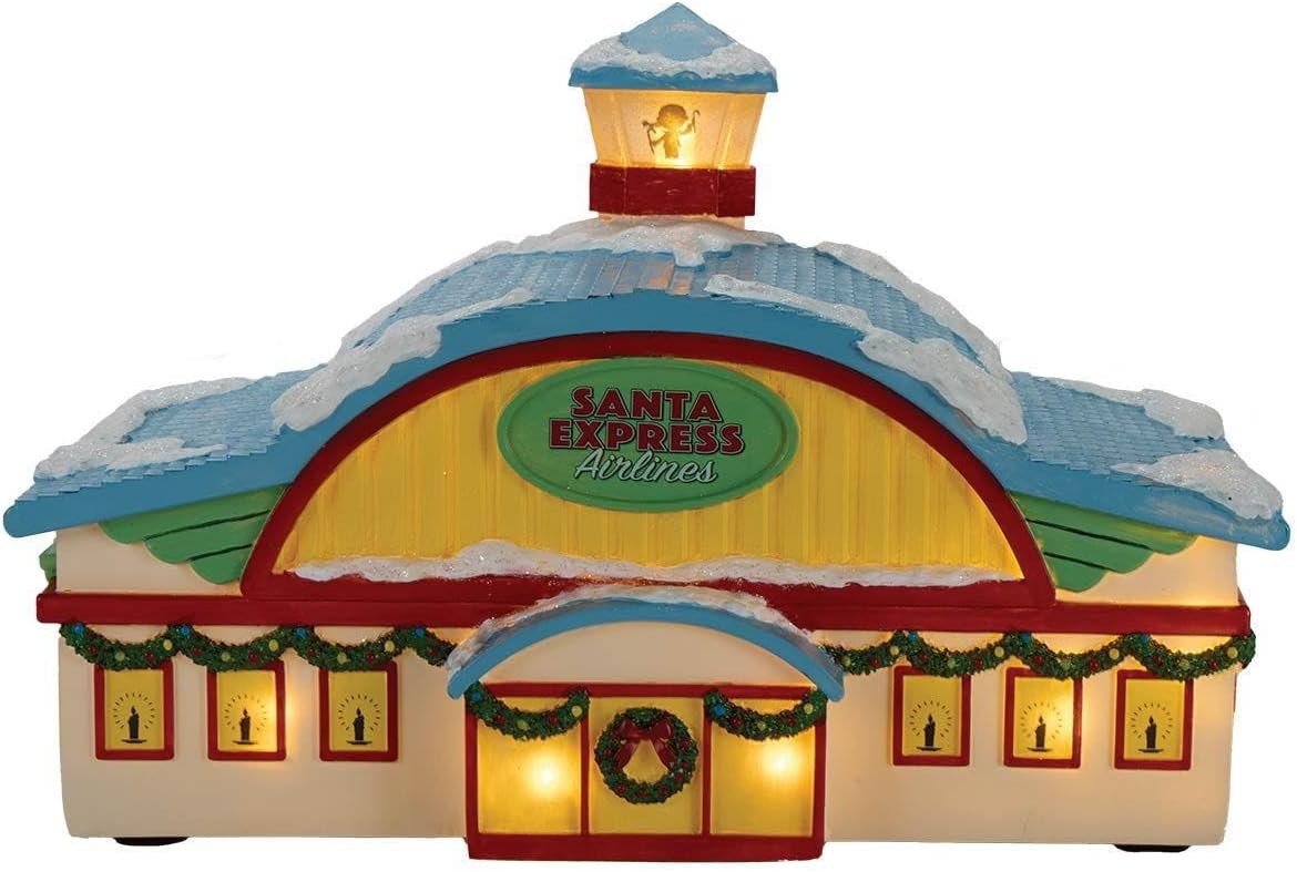 Santa Express Airlines Christmas Display, Lighted Tower with Garland, Wall Powered