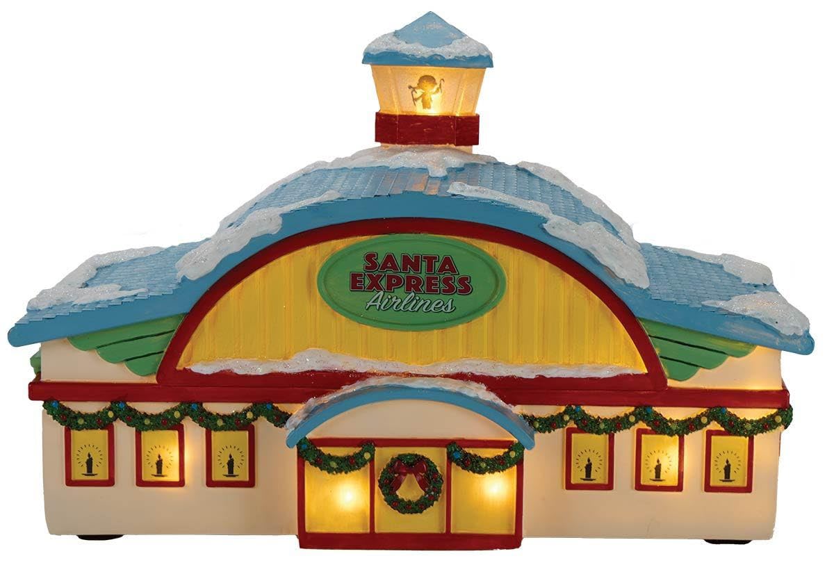 Santa Express Airlines Christmas Display, Lighted Tower with Garland, Battery Powered
