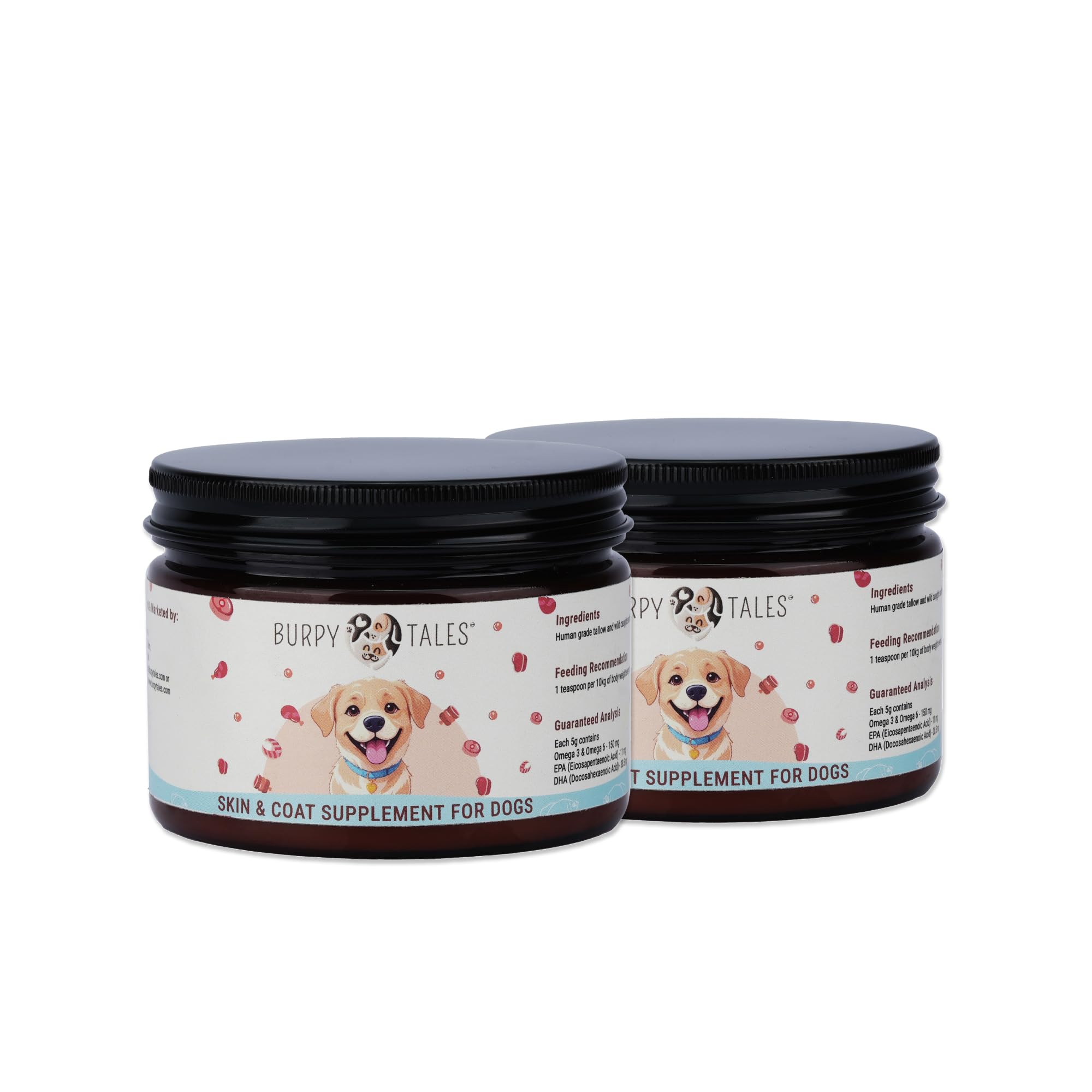 Burpy Tales Skin & Coat Yummy Supplement for Dogs - with Sardine Fish Oil for Adult & Puppy Dogs, Omega 3 6 Support for Pet, Hair Fall & Allergy Control for A Shiny Coat, Daily Food Topper, 400gm