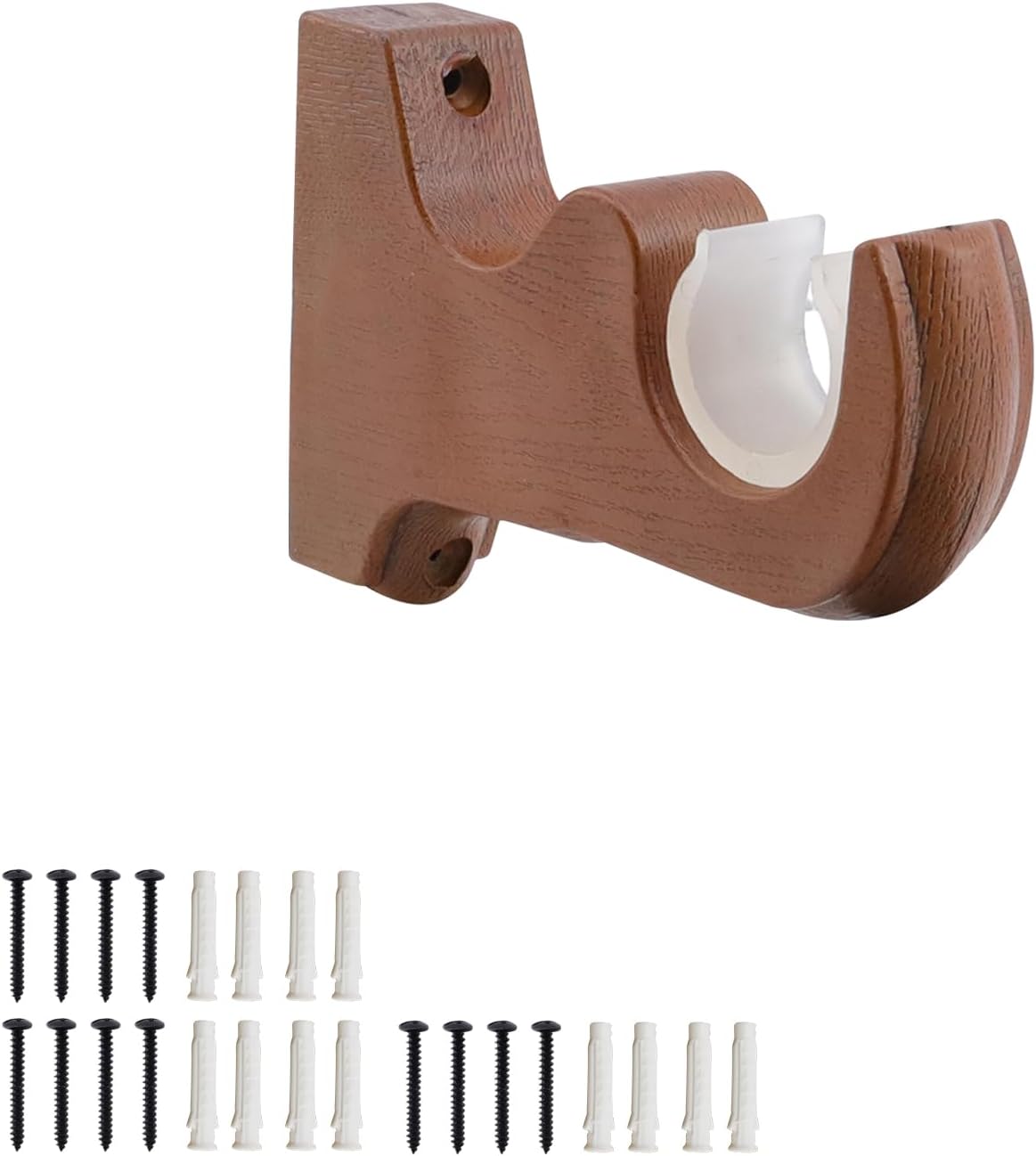 6 Pcs Brown Wood Curtain Rod Brackets Hangers Wooden Rod Holders with Screws for Living Room Home Kitchen fit for 0.6" Pole