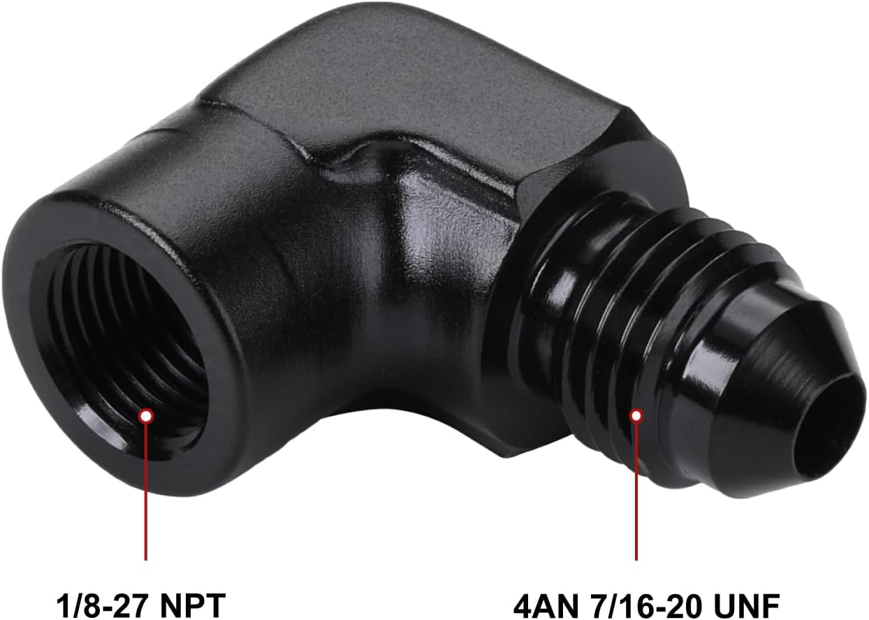 4AN Male Flare to 1/8 NPT Female 90 Degree Fitting Adapter Aluminum Black