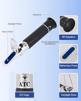 Logic box Optics Accurate Suger Content Brix Meter baume Degrees Moisture Measurement Refractometer(Hydrometer) for Honey/Jams/marmalades/Malt/Maple Syrup Replaces Homebrew