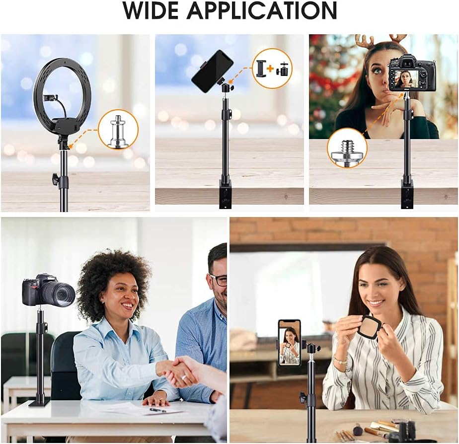 UTEBIT Camera Desk Mount with Phone Clamp and Mini Ball Head Aluminum Tabletop Light Stand Adjustable Arm 13.6in - 23in for Ring Light, Video Light, DSLR Camera, Projector … : Electronics