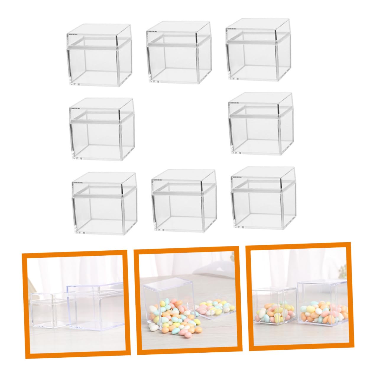 HAPINARY 8pcs Clear Square Boxes Candy Organizer Lids for Jewelry Desserts Birthday Party Favors and Gifting Storage