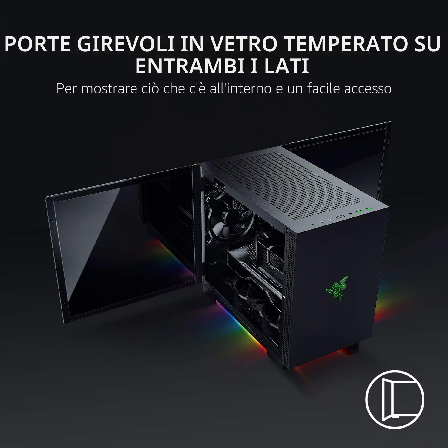 Razer Tomahawk Mini-ITX - Case da Gaming con Razer Chroma RGB (Pannelli Girevoli in Vetro Temprato su Entrambi i Lati, Filtro Antipolvere, Supporto di Radiatori Fino a 240 mm)