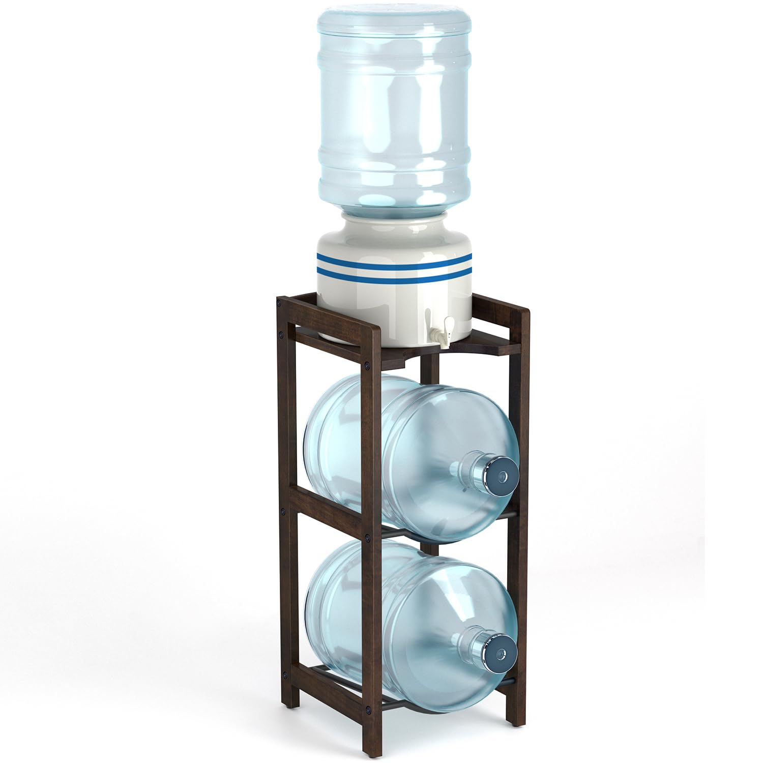 Buy 5 Gallon Water Jug Holder with Top Shelves, Natural Solid Wood ...