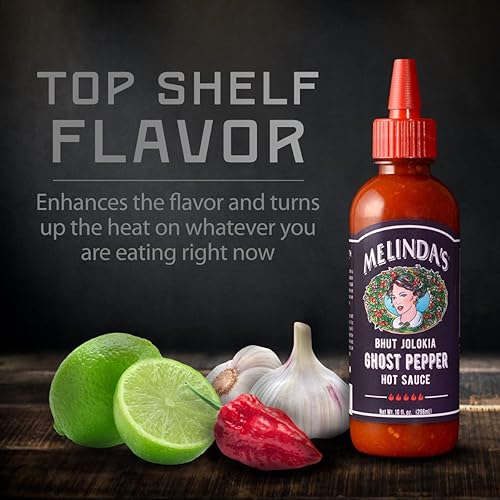 Vista 3 de Melinda's Salsa picante de pimiento fantasma, salsa picante gourmet extra picante, hecha con ingredientes frescos, pimientos fantasmas