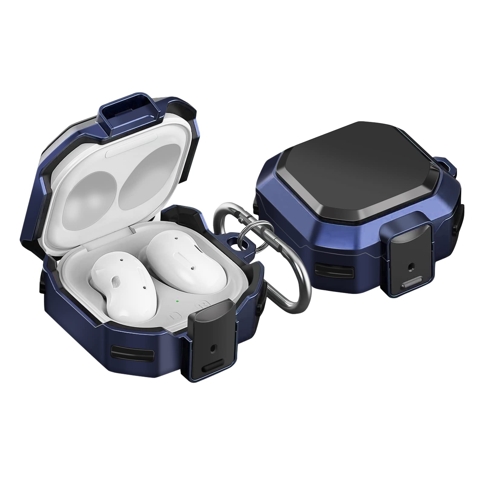 INFOSUN Armor Case Cover, for Samsung Galaxy Buds 2 Pro Case(2022)/Galaxy Buds Pro (2021)/2 (2021)/Live Case(2020), with Secure Lock Protective Cover(Blue)