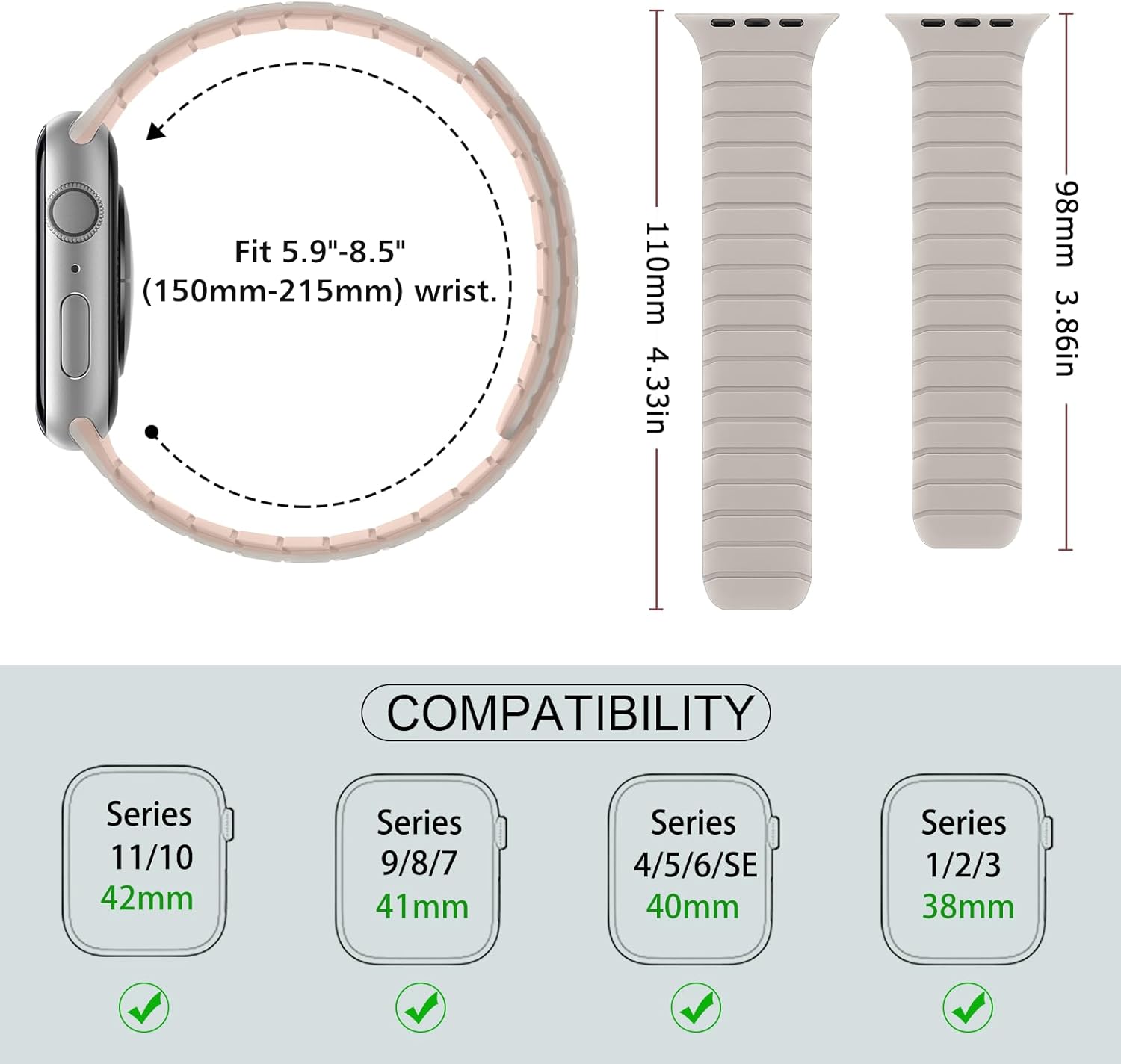 Magnetic Silicone Bands Compatible with Apple Watch 42mm(Series 11/10) 41mm 40mm 38mm, Sport Wristband for Men Women Compatible with iWatch SE Series 11 10 9 8 7 6 5 4 3, Starlight-Pink - Image 3