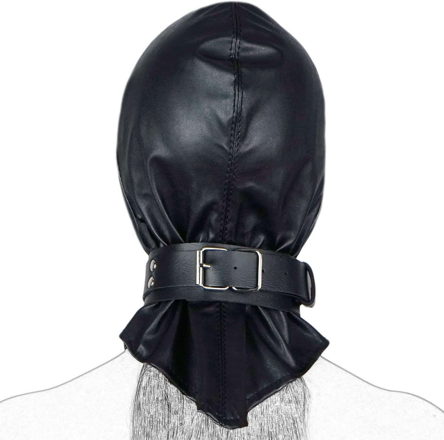 MFMYEE Bondage Hood - BDSM Head Cover Mask with Collar, Adjustable Full Face Blindfold Mask