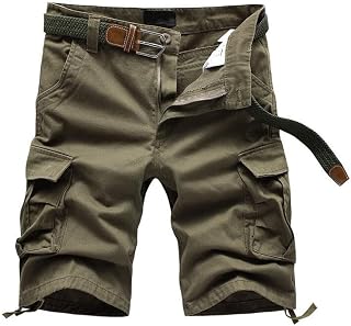 SMBHIAON Men'S Outdoor Cargo Shorts,Green Zipper Button Tactical Shorts Multi-Pockets Quick Dry Workwear Summer,Lightweight Relaxed Fit Going Out Gym Hiking Shorts