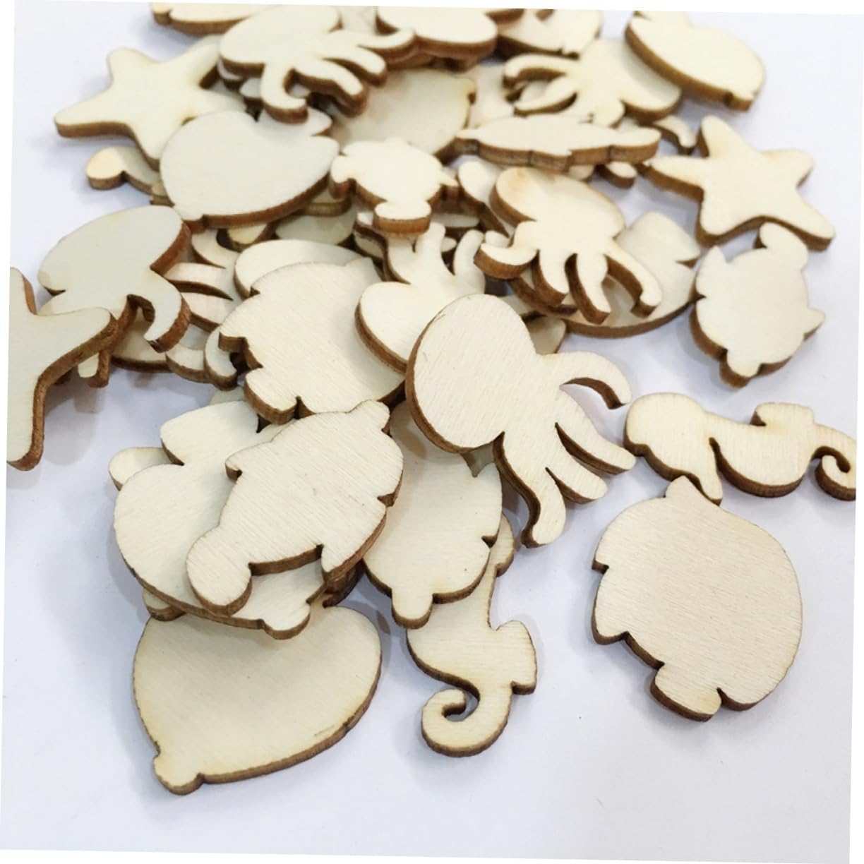 50pcs DIY Cartoon Wooden Cutouts for Crafting Natural Wood Pieces for Boys and Girls Art Projects for School and Home Decorations