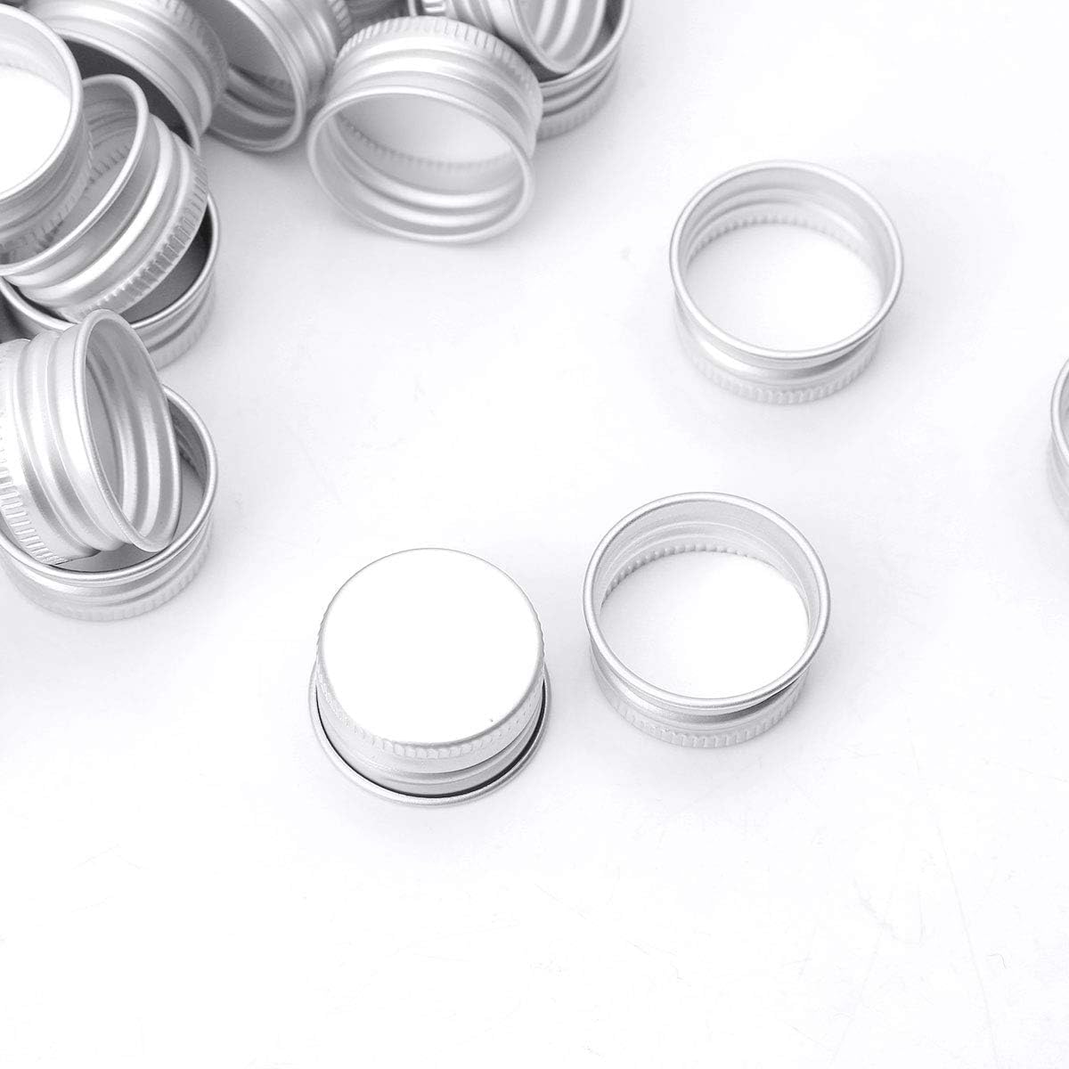 100 pezzi di piccoli tappi a vite filettati in alluminio di alta qualità, sostituzioni per coperchi, con bordo arrotolato, per bottiglie in vetro borosilicato (28 mm, argento)
