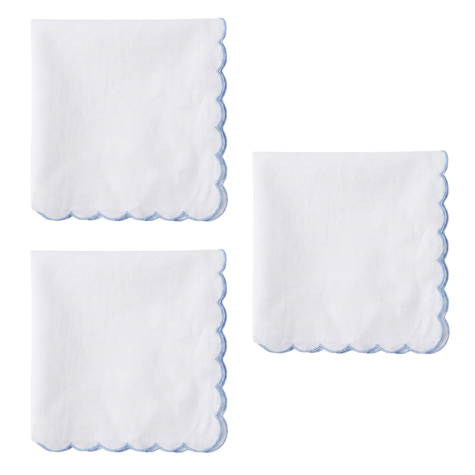 Fazvncv Handkerchief Cotton Fabric Hankies with Decorative Blue Embroidered Scalloped Edging Pocket Square Towel for Sensitive Skin Absorbent Cotton Square Towel