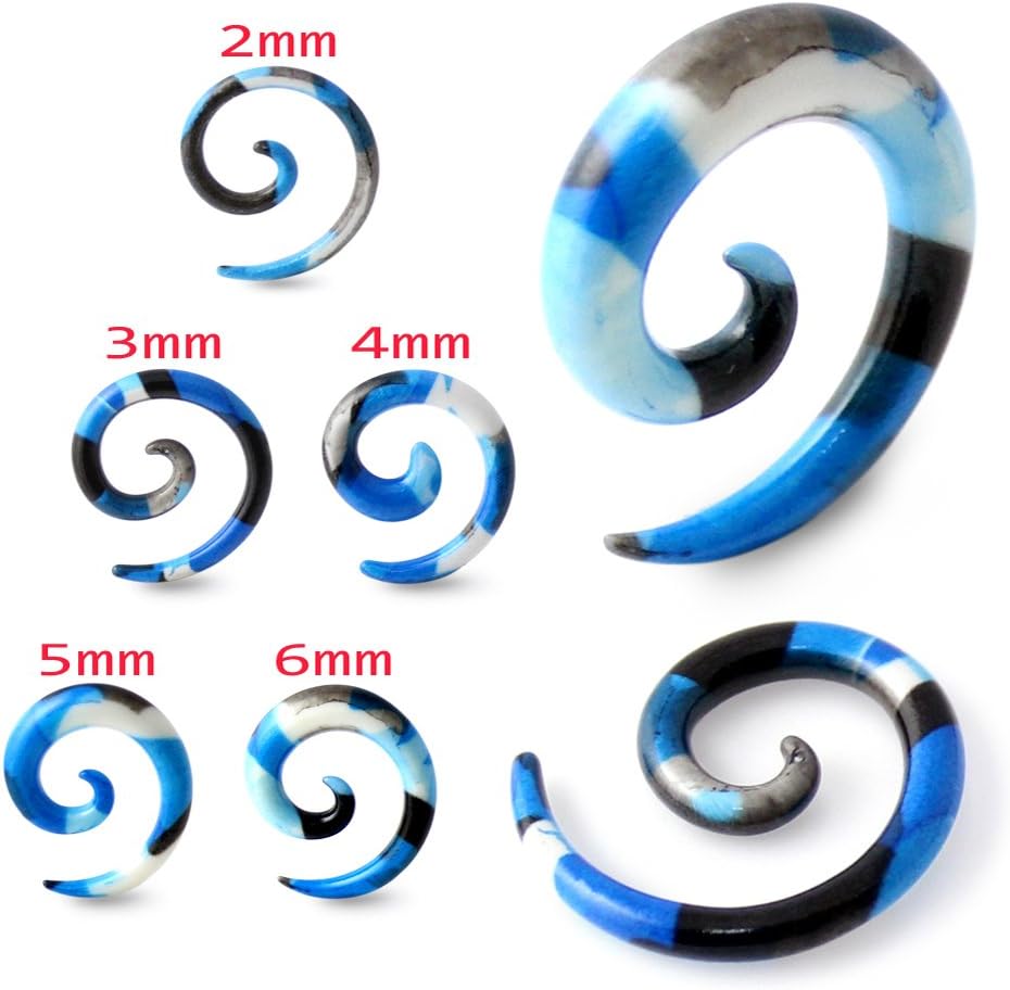Fancy Blue Camouflage Pattern Colorful Acrylic Spiral Tapers - Expander - Stretching - Gauge Ear Plug Body Piercing Jewelry