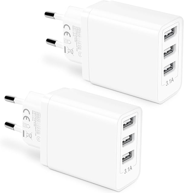 CREAPICO Ładowarka USB z 3 Portami (2 Sztuki), 15W Charger/Wtyczka USB Zasilacz 5 V/3 A Kompatybilny z Samsung, iPhone, Xiaomi, Oppo, Nokia, Realme, Moto, vivo, OnePlus, Huawei, Google i Wiele Więcej