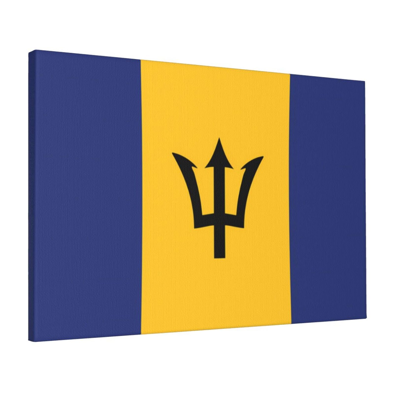 CNTDBU Flag of Barbados Canvas Wall Art 16x24 Inch-Large Modern Painting Print for Living Room, Framed Ready to Hang Artwork for Bedroom