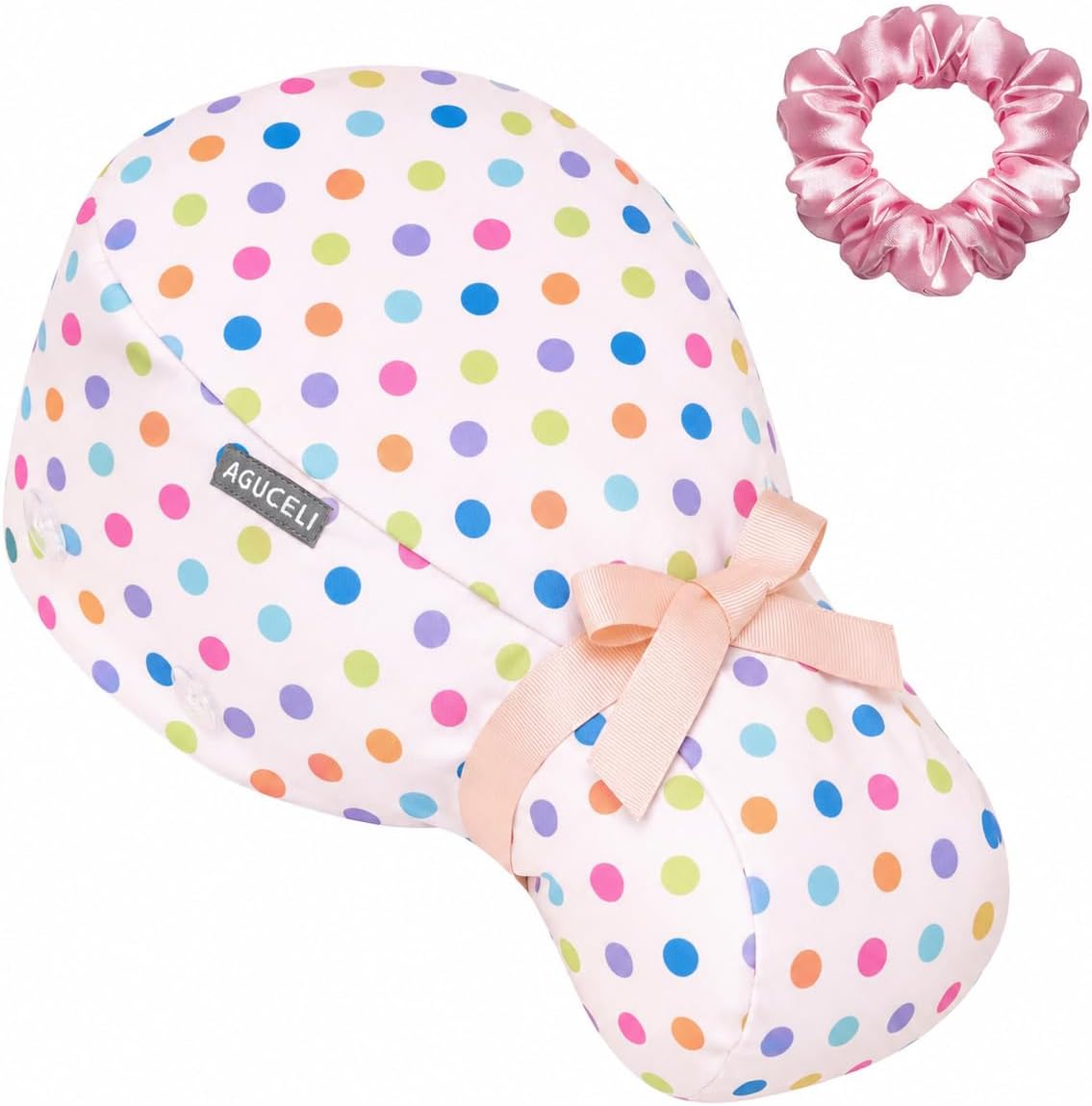 Satin Lined Scrub Cap for Women – Ponytail Holder & Buttons, Adjustable Nurse Cap with Sweatband for Long Hair (Apricot)