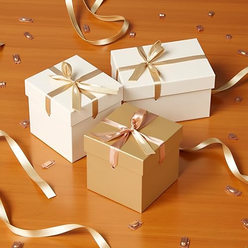 Miniatura 5 de 12 piezas de cajas cuadradas con tapas y cintas, caja dorada para cumpleaños, cajas de regalo para Navidad (doradas, 15.2 cm × 15.2 cm × 15.2 cm)