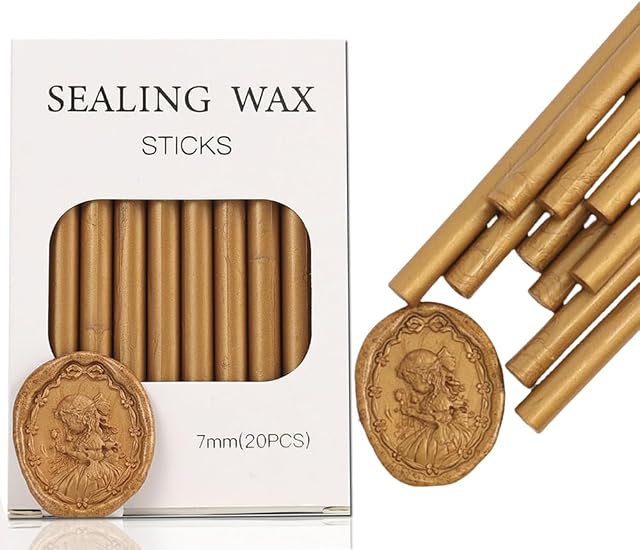 YOLAKIS Glue Gun Wax Seal Sticks 20pcs Antique Gold Sealing Wax Sticks for Wax Seal Stamp Great for Wedding Christmas Cards Envelopes Package Wax Seal Decoration (20pcs Antique Gold)