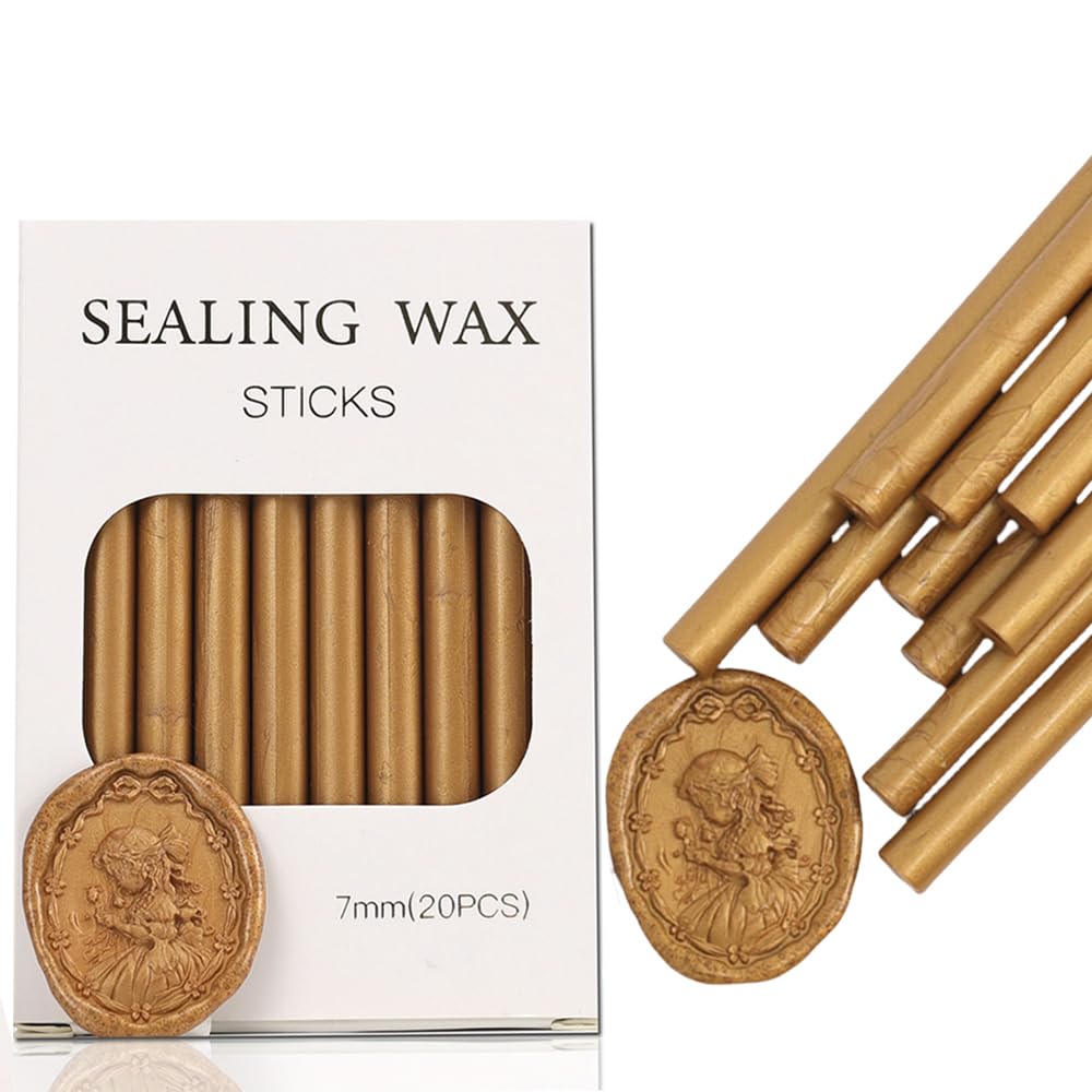 YOLAKIS Glue Gun Wax Seal Sticks 20pcs Antique Gold Sealing Wax Sticks for Wax Seal Stamp Great for Wedding Christmas Cards Envelopes Package Wax Seal Decoration (20pcs Antique Gold)