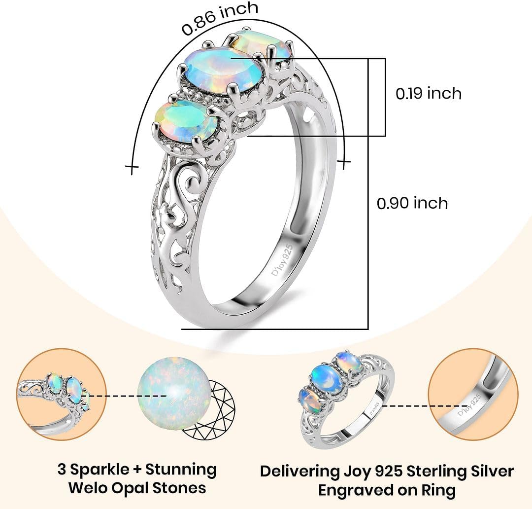 3 Birthstone Rings for Women in 925 Sterling Silver with Platinum Plating - Mothers Daughters Promise Engagement Rings - Gemstones Jewelry for Her Birthday Anniversary Wedding Gifts for Women