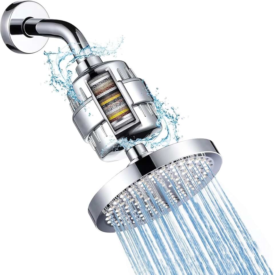 Chuveiro com Filtro, Filtro de Chuveiro de Alta Pressão de 6 Polegadas, Chuveiro com Filtro e Bico Anti-Entupimento, Chuveiro com Filtro Removível Embutido