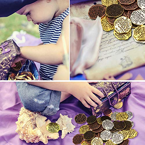 Hicarer 35 Stücke Metall Piraten Münzen Piratenschatz Münzen Goldmünzen Metall Goldtaler Piraten Goldmuenzen Spielzeug für Party Favor Dekorationen Antike Bronze Gold Silber