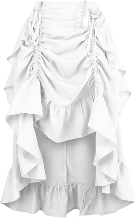 Daisy corsets Womens Crepe Hi Low Skirt Drawstring Bustle Western Cowgirl Fashion Costume Halloween