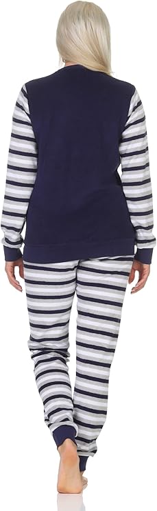 Normann Geringelter badstof pyjama voor dames, lange mouwen, pyjama met ijskristal, roze, 40-42