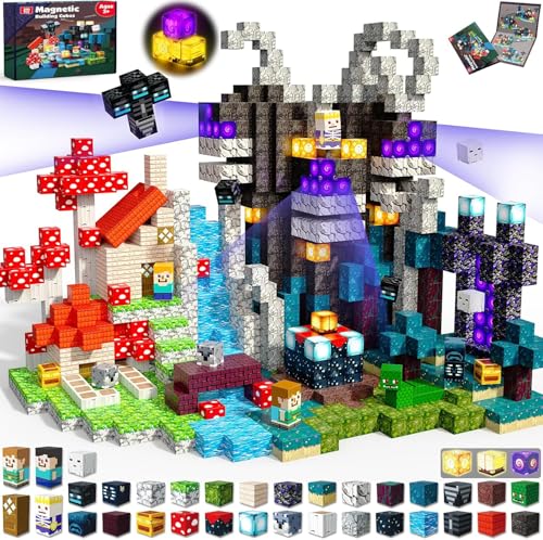 Magneverse Magnetische Bausteine 200 Teile - Düsterwald Abenteuer Set mit - Magnetwürfel für Kinder - 36 Verschiedene Magnetic Blocks Magnetbausteine Lernspielzeug Geschenk für Kinder ab 3+ Jahren