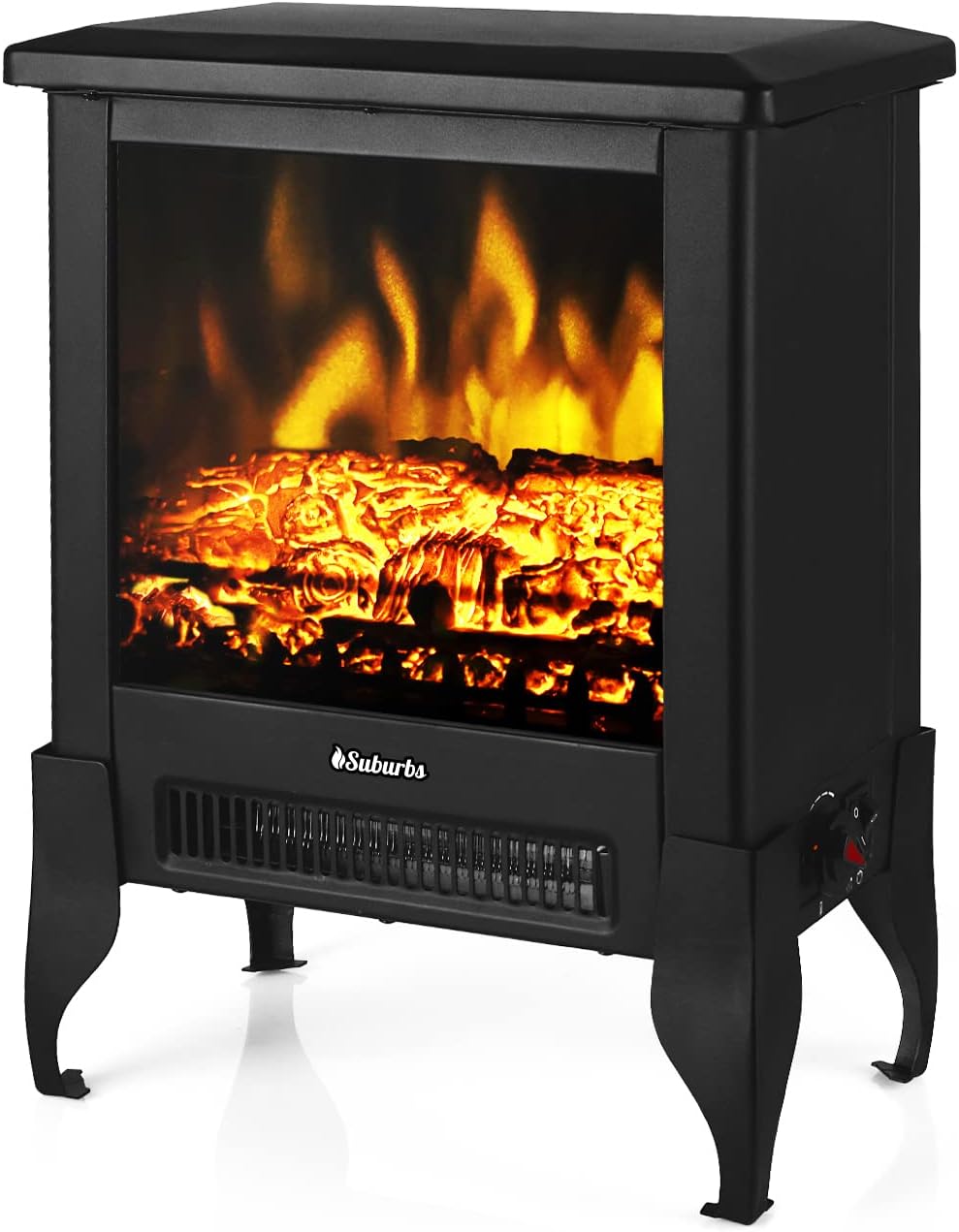 Suburbs TS17 Compact Electric Fireplace Stove, 18” Freestanding Stove Heater with Realistic Flame - CSA Certified - Overheating Safety Protection - for Small Spaces - 1400W