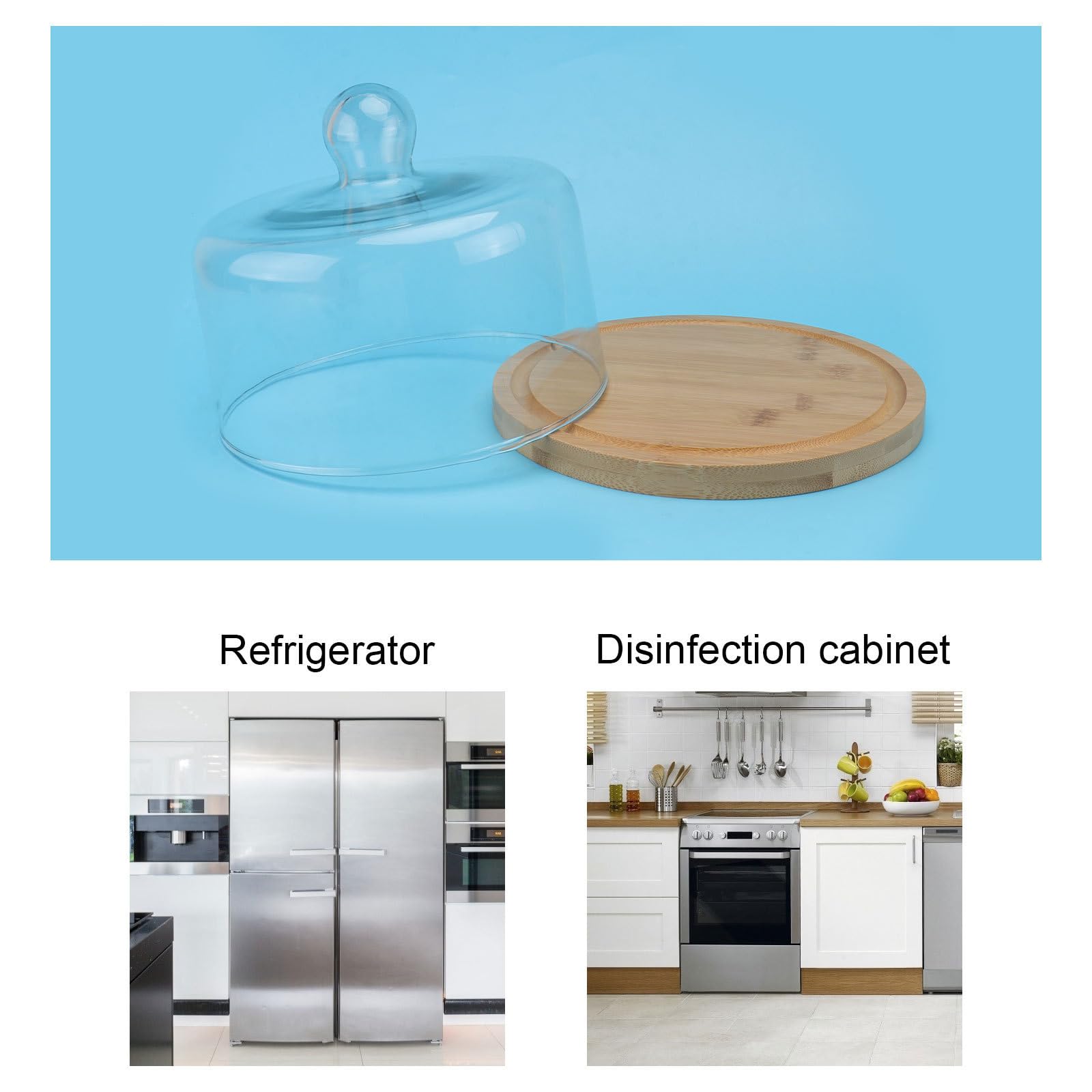 Plateau à Gâteau Tournant en Bois avec Couvercle en Verre Transparent, Plateau Alimentaire Polyvalent et Poignée Arrondie pour Présentation de Desserts